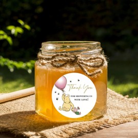 48Pcs Classic Winnie Thank You Stickers Labels Honey Jar Stickers for Pooh Baby Shower Decorations Girl's First Birthday Supplies Decor