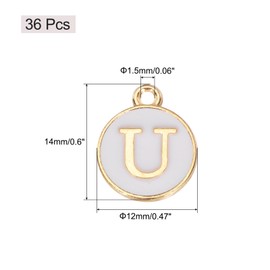 MECCANIXITY 36pcs Pendants Letter Charm Initial Charm Double Sided Enamel Alphabet U for DIY Necklace Bracelet Earrings Jewelry Making Gold & White
