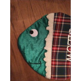 St. Nick's Choice Large 19" Embroidered Plaid & Velvet MEOW Cat Fish Christmas Stocking