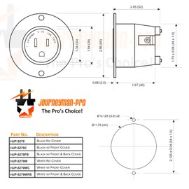 Journeyman-Pro 5279 15 Amp 120-125 Volt, NEMA 5-15 Flanged Outlet, White Commercial Grade, 2 Pole-3 Wire, Straight Blade Plug Charger Receptacle (No Cover/Cap)