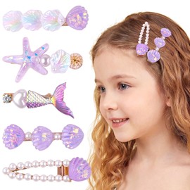 5 Pcs Hair Clips for Girl and Women Cute Hair Accessories for Kids Ocean Mermaid Shell Kawaii Hair Clips Sea Star Pearl Headwear Styling Tools for Makeup Washing Face Clip (Shell-Purple)