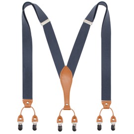 Timiot Mens Suspender Wide Leather 6 Metal Clips Adjustable Straps Y Shape (Dark Grey)