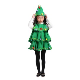 RWYBEIW Christmas Tree Costume for Kids Girls Christmas Tree Shape Sleeveless Dress+ Xmas Tree Hat Christmas Cosplay Dress Up (Green, 4-5 Years)