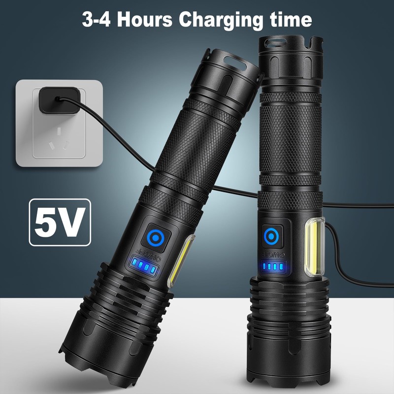 Cinlinso Rechargeable LED Flashlights High Lumens 2 Pack, 990000 Lumen