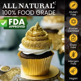 DAZZLE DUST BULK-(10g) Gold Edible Glitter For Drinks, Gold Sprinkles For Cake Decorating Supplies, Cockails, Gold Luster Dust Edible Glitter For Cakes, Edible Cake Decorations 100% Food Safe, Vegan, Gluten Free