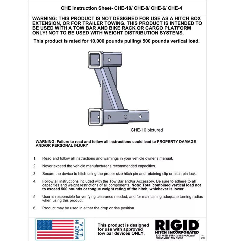 Rigid Hitch (CHE-6) Tow Bar And Accessory Receiver - 6