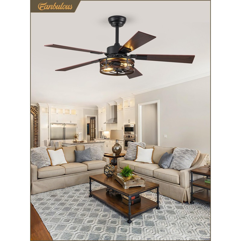 Farmhouse Ceiling Fans with Light, 48 Inch Bedroom Ceiling Fan