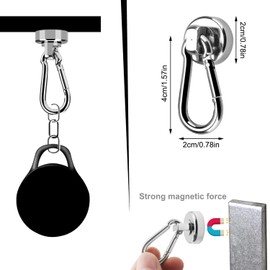 NTGRTY Pack of 6 Magnetic Hooks Extra Strong 20 mm Diameter Neodymium Magnet with Carabiner 25 kg Magnetic Hooks Silver Magnetic Hooks Very Strong Magnetic Hooks for Kitchen Bathroom Lockers