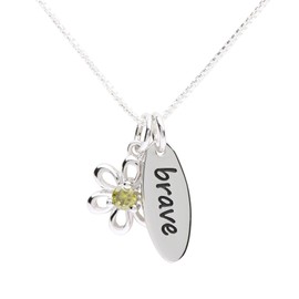 Cherished Moments Girls Sterling Silver Brave Necklace Accented with Daisy Charm with Peridot CZ for Todders, Kids, Children, Little Girls, or Tweens