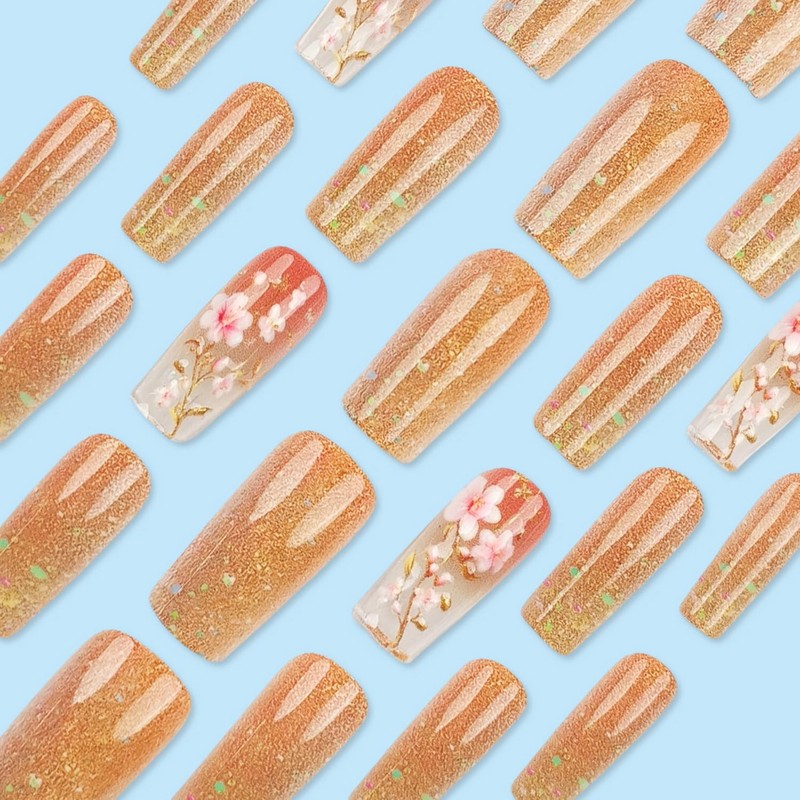 3D Press on Nails Long Square Fake Nails Full Cover