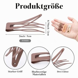 Etercycle Pack of 10 Metal Hair Clips 5 cm Barrette Hair Clip for Women Girls Double Handle Hair Clips Hair Holder Craft DIY Accessories Snap Hair Clips (Brown)