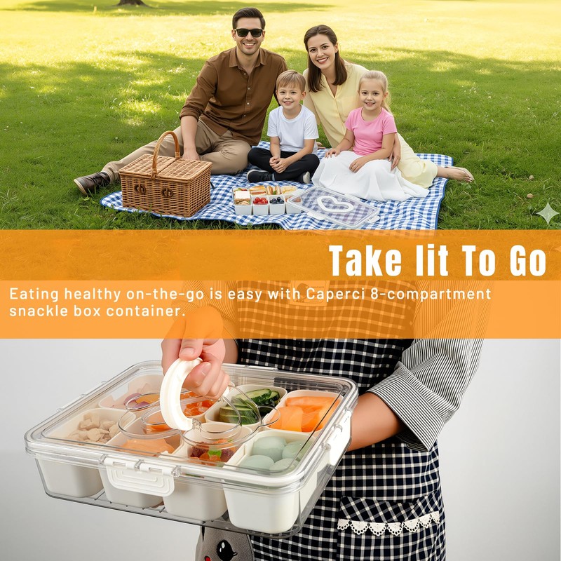 Snackle Box Container, 8 Removable Snack Containers with Lid