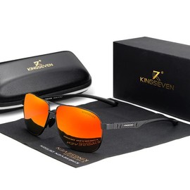 KINGSEVEN 2023 Marke Männer Aluminium Sonnenbrille Polarisierte UV400 Spiegel Männliche Sonnenbrille Frauen für Männer Oculos de sol (Schwarz Rot)
