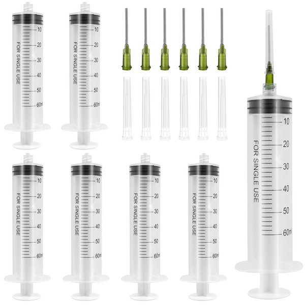 60 ml Plastic Syringe, Pack of 6 Syringes with Needle,