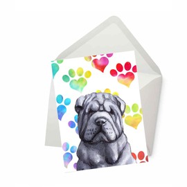 Chinese Shar-Pei Dog Greeting Card, Card for Wife Husband Boyfriend Girlfriend Dog Mom Dad, Card for Him Her Friend Brother Sister, Watercolor Cards with Envelopes, Sympathy Card Loss of Dog, Cute Dog Card (5x7")