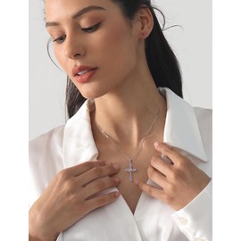 YL 925 Sterling Silver Cross Necklace for Women Halo Infinity Pendant Created Amethyst Jewelry for Mom