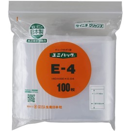Unipack E-4 Plastic Bags with Zipper, 3.9 x 5.5 inches (100 x 140 mm), Pack of 100