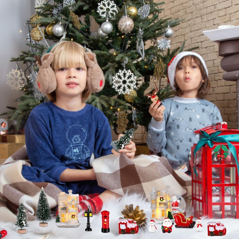 36Pcs Christmas Village Sets White Christmas Village Houses LED Lighted