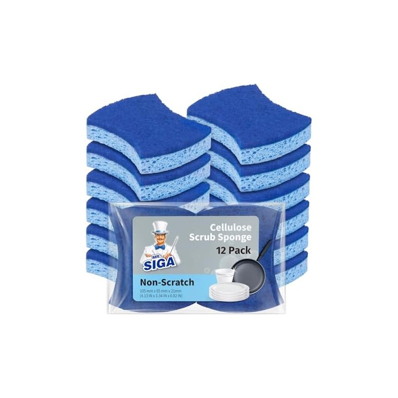 MR.SIGA Esponja Exfoliante de celulosa antiarañazos para Cocina, Doble Cara,