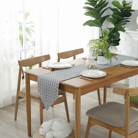 Grey Table Runner 12" x 71" Long, LEEFONE Cotton Linen Dining Table Runners, Geometry Checkered Table Runner for Kitchen, Living Room, Coffee Table, Holiday Parties, Wedding, Home Decor