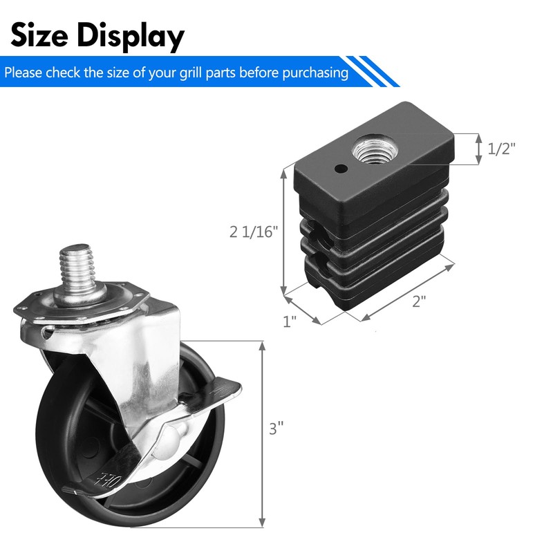Grillflame 3 Inch Wheels Kit Replacement Parts for Charbroil Locking