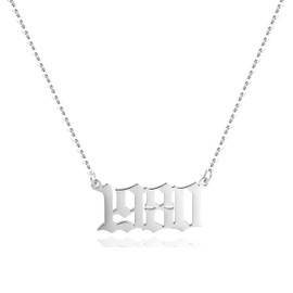 Aimber Birth Year Necklace for Women,Stainless Steel Birth Year Number Pendant Necklace Birthday Anniversary, Stainless Steel, No Gemstone