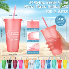 Skylety 48 Set Employee Appreciation Gift Bulk 24oz Plastic Tumbler Cup with Lid Straw Motivational Silicone Bracelet Inspirational Thank You Gift for Coworker Staff Volunteer Team Teacher Friend