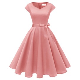 Kingfancy Women Vintage 1950s Dress Retro Cocktail Party Swing Dresses with Cap Sleeves Blush M