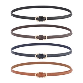 Monopa 4 Pack Women Skinny Belt - No Hole Fashion Thin Waist Belt for Dress Jeans Coats with Gold Buckle (Black+Brown+Coffee+Navy blue)