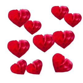 Heart Shaped Honeycomb Balls Party Decorations 10 Pieces 6" 8" Tissue Paper Pom Poms Flower Balls for Birthday Wedding Party Baby Shower Nursery Wall Decor (10pcs Red)