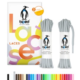 biped Laces 2 Pairs of Tear-Resistant Shoelaces for Leather Shoes, Boots, Boots - for Work, Leisure and Sports Shoes - 100% Polyester Shoe Laces Round Diameter 4 mm z2914 (#6 Grey, 120 cm), #6 Grey