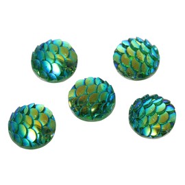 Unbranded 10 pcs. Green Iriscedent Mermaid Fish Scales Dragon Cameo Domes Cabochons - 12mm