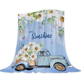 Spring Summer Large Throw Blanket Farmhouse Daisy Truck Throw Blanket for Couch Sofa Chair Bed Soft Cozy Fuzzy Fleece Blankets Flower Decorative Floral Throw Blanket Home Decorations 50x70