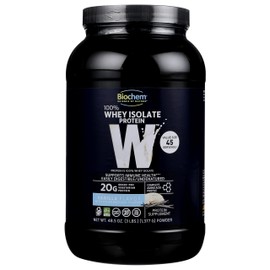 Biochem 100% Whey Isolate Protein Powder, Vanilla Flavor, 20g Grass-Fed Protein, Keto Friendly, Gluten Free, Easily Digestible, Vegetarian, 48.5 oz, 45 Servings