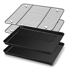 TeamFar Baking Sheet with Rack Set, 16 x 12 x 1” Nonstick Cookie Baking Pan Tray with Cooling Rack, for Baking/Roasting/Cooling, Healthy & Heavy-Duty, Easy Clean, Set of 4