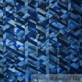 Kanvas Studio BonEful Fabric FQ Cotton Quilt Navy Blue Tonal Dark Night Silver Metallic Print