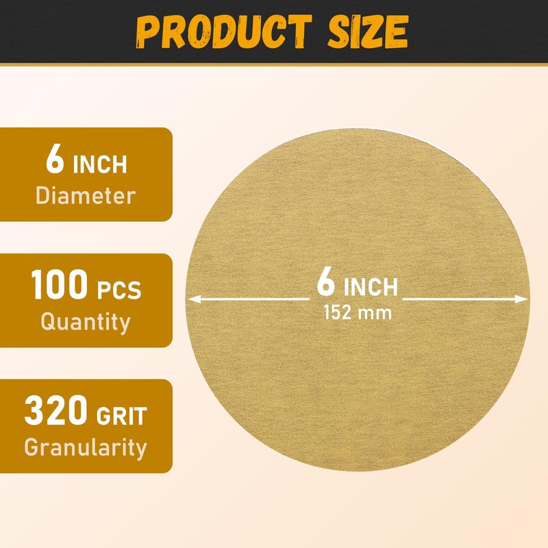 Glowentix 100 PCS 6 Inch PSA Sanding Discs 320 Grit