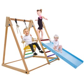 Triangle Climbing Toys for Toddler Indoor Play Gym with Swing,Climber, Slide, Balance Beam, 4 in 1 Indoor Playground for Children Kids 2-6