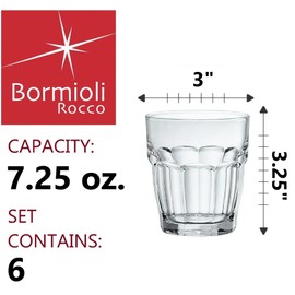 Bormioli Rocco Rock Bar 7.25 oz. Juice Stackable Tempered Beverage Glasses for Cold Drinks, Water, and Cocktails, Set of 6, Clear