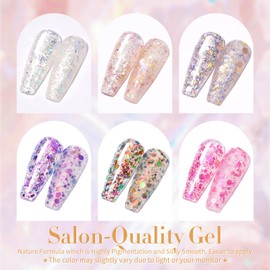 Born Pretty Born Pretty Glitter Sequins Gel Nail Polish Sparkly Shiny Pink Yellow Blue Green Gel Nail Polish Set Soak Off U V Nail Gel Nail Art Manicure Varnish Kit 7ML 6PCS