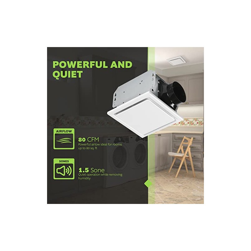 Homewerks 7140-80 Bathroom Fan Ceiling Mount Exhaust Ventilation, 1.5 Sones,