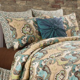 C&F Home Kasbah Paisley Traditional Floral Teal Green Brown Reversible Machine Washable 2-Piece Set Twin Lightweight Quilt with Sham Twin 2 Piece Set Green