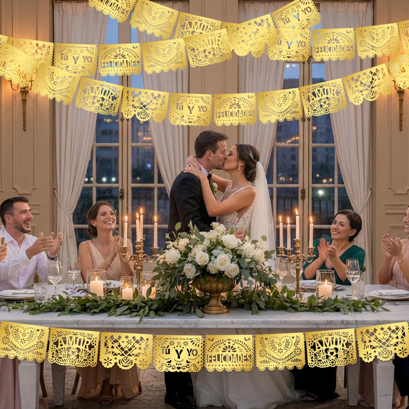 6 Pack Papel Picado Wedding Banner Gold, 120 ft Plastic