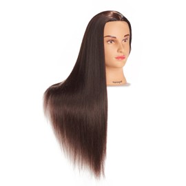 Hairingrid 26"-28" Mannequin Head Hair Styling Training Head Manikin Cosmetology Doll Head Synthetic Fiber Hair and Free Clamp Holder (Brown)