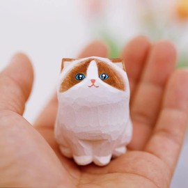 ShaoAngDuoMi Cute Wooden Ragdoll Cat Figurine, Hand Carved Ragdoll Cat Statue Crafts, Creative Cat Figurines Home Decor， Unique Cat Figure Collectibles Gift for Cat Lovers