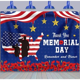BINQOO Memorial Day Backdrop Remember and Honor Backdrops for Photography Thank You Veterans Patriotic Background Stars Stripes Flag Honoring All Who Served Banner Decorations (7x5FT)
