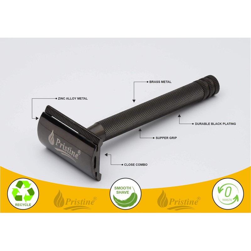 Pristine shaving double edge safety razor for men BLACK PLATING