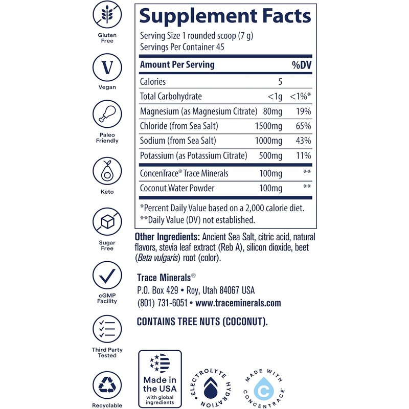 Trace Minerals zerolyte canister electrolitos en polvo 45 servicios sabor