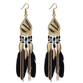 fdsmall Earrings Faux Feather Earrings Bohemian Fringe Tassel Long Drop Dangle Earrings Jewelry Long Vintage Dangle Earrings for Women's (black)