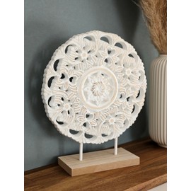 Ornament with Base Stand Wooden Picture Shabby Vintage Floral Pattern Round Diameter 23 cm